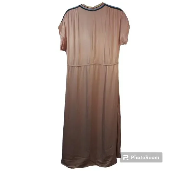 Zara Pink Satin Sport Stripe Short Sleeve Dress Size M - Picture 3 of 10